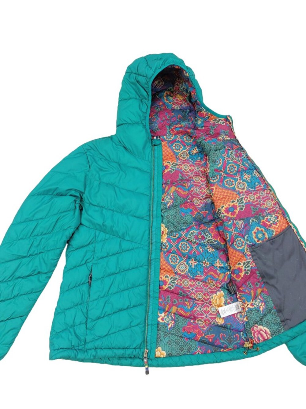 Sherpa Hooded Puffer Jacket Womens Medium, Floral Lined, Thinsulate Insulated